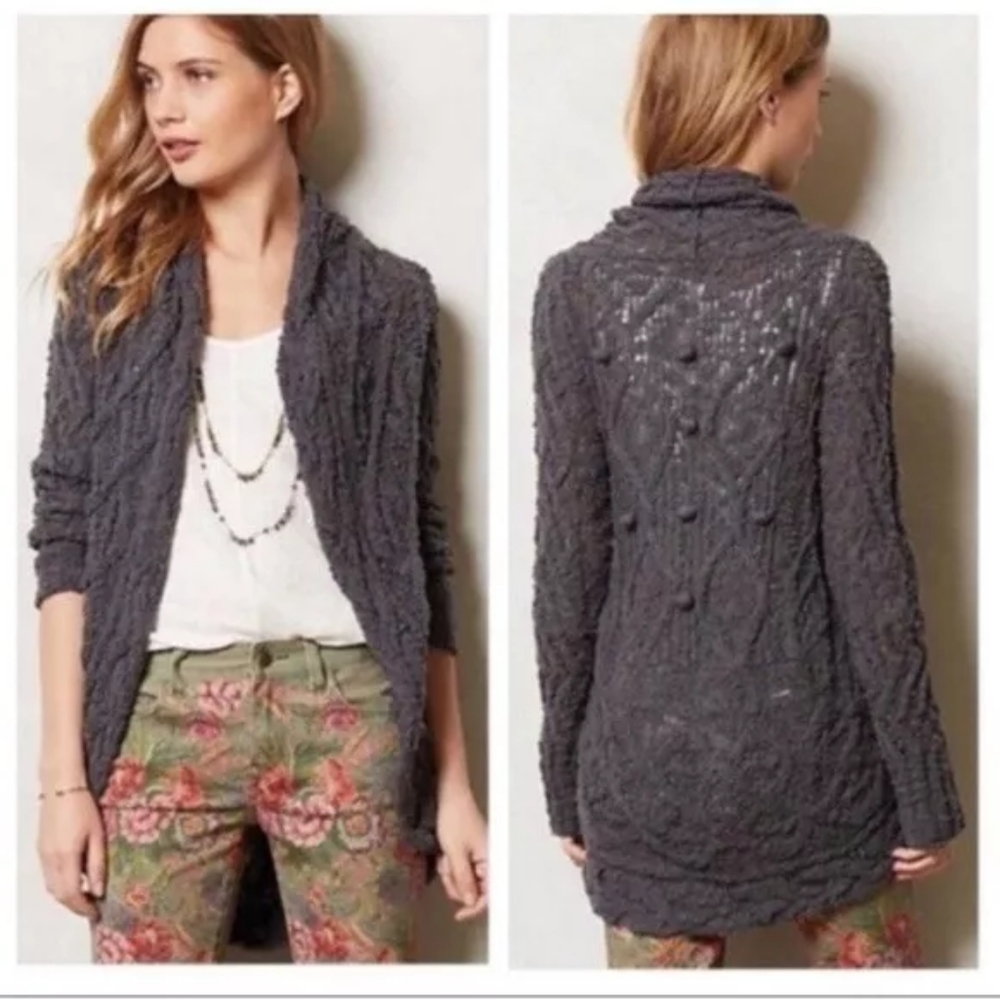 Anthropologie Gray Cable Knit Cardigan